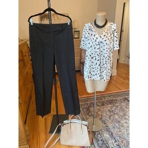Tahari Black Paisley Jacquard Straight Leg Pants Size 8